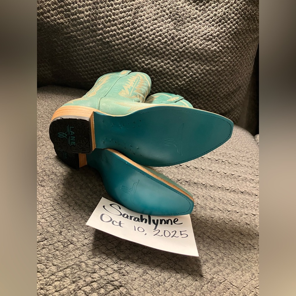 Turquoise Embroidered Heeled Boots - Picture 4 of 4